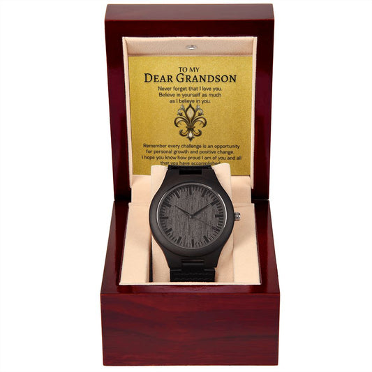 Grandson - Challenge is Opportunity - Wooden Watch