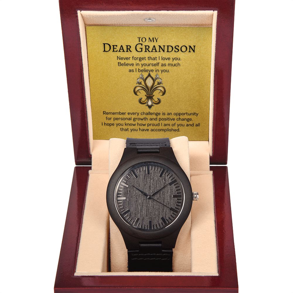 Grandson - Challenge is Opportunity - Wooden Watch