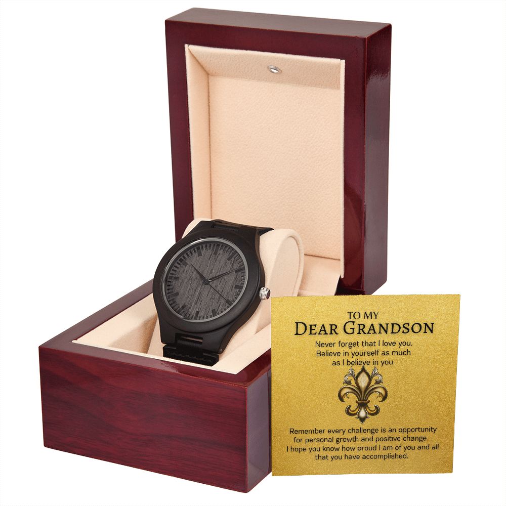 Grandson - Challenge is Opportunity - Wooden Watch